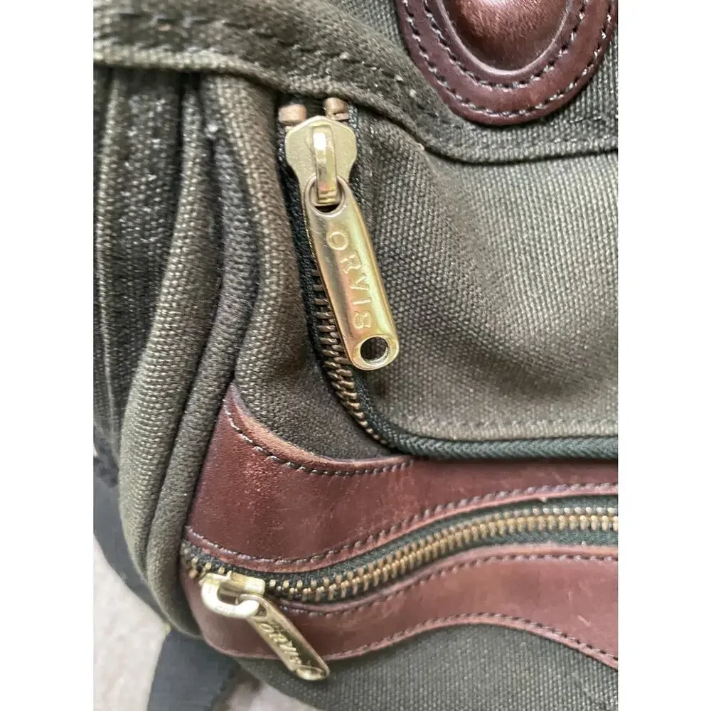 Orvis Bag Fly Fishing Water Resistant Lining Battenkill Olive Canvas Leather